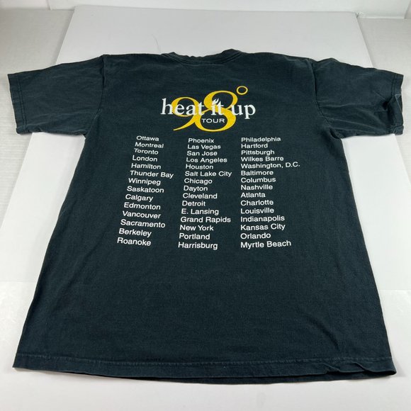 VTG 1999 98 Degrees Heat It Up Tour Shirt Large Black Faded Fire Fighter Tee - Picture 6 of 11